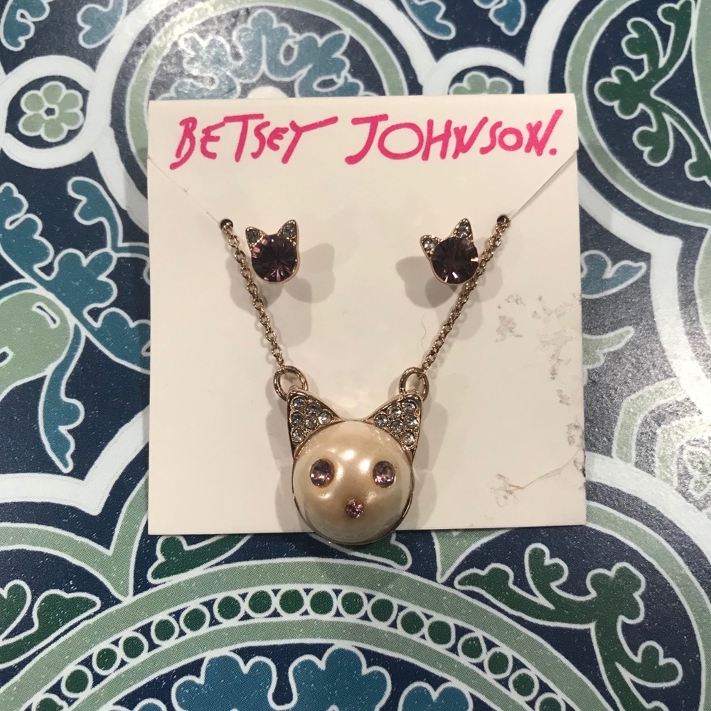 Betsey Johnson Cat Necklace and Earrings